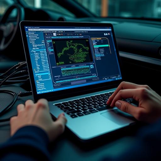 लैपटॉप जो ECU रीमैपिंग सॉफ्टवेयर से जुड़ा है